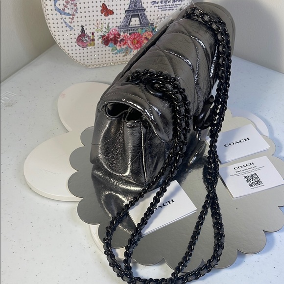 Coach Silver Metallic Quilted Shoulder Bag - Picture 12 of 16